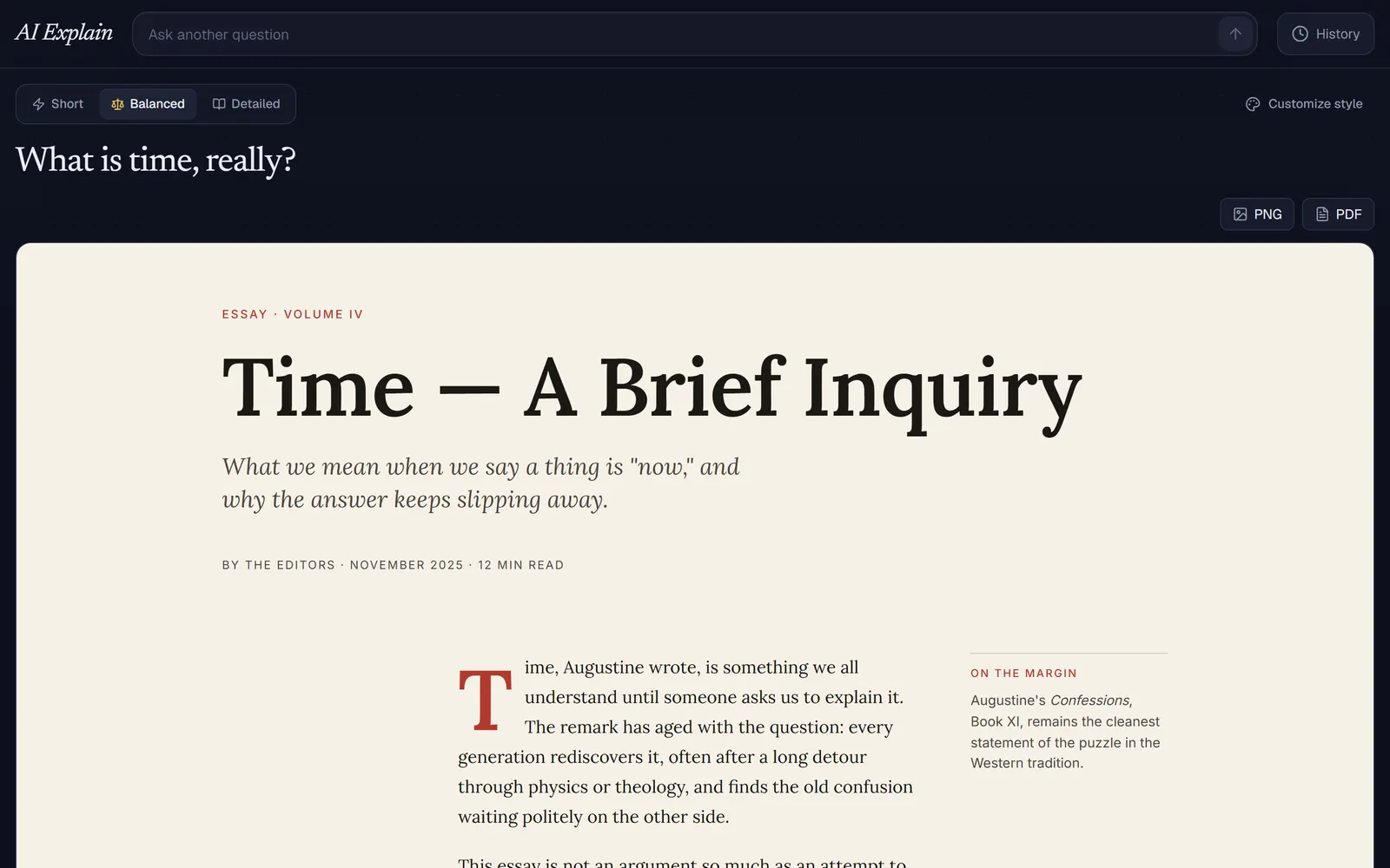 An editorial-style canvas opened from history