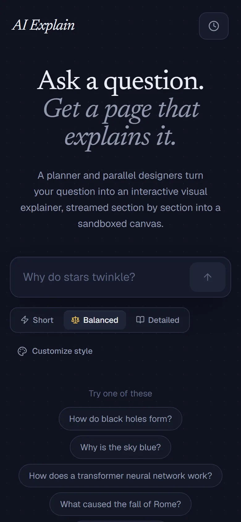 Landing page on a phone