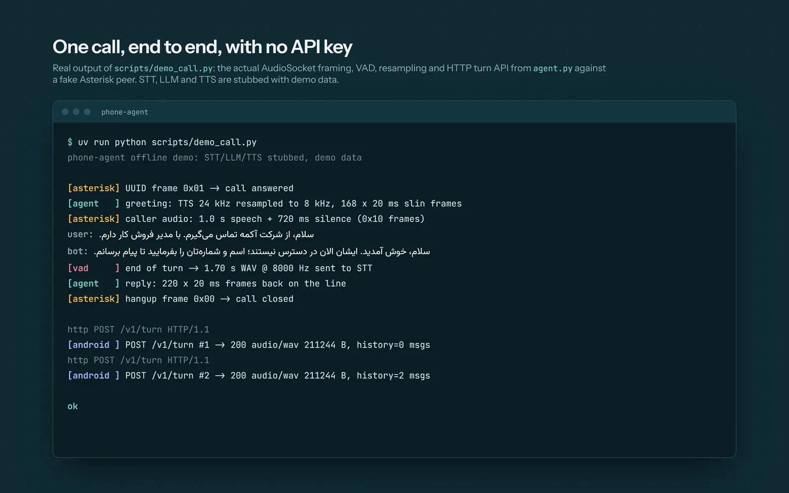 Offline demo call output