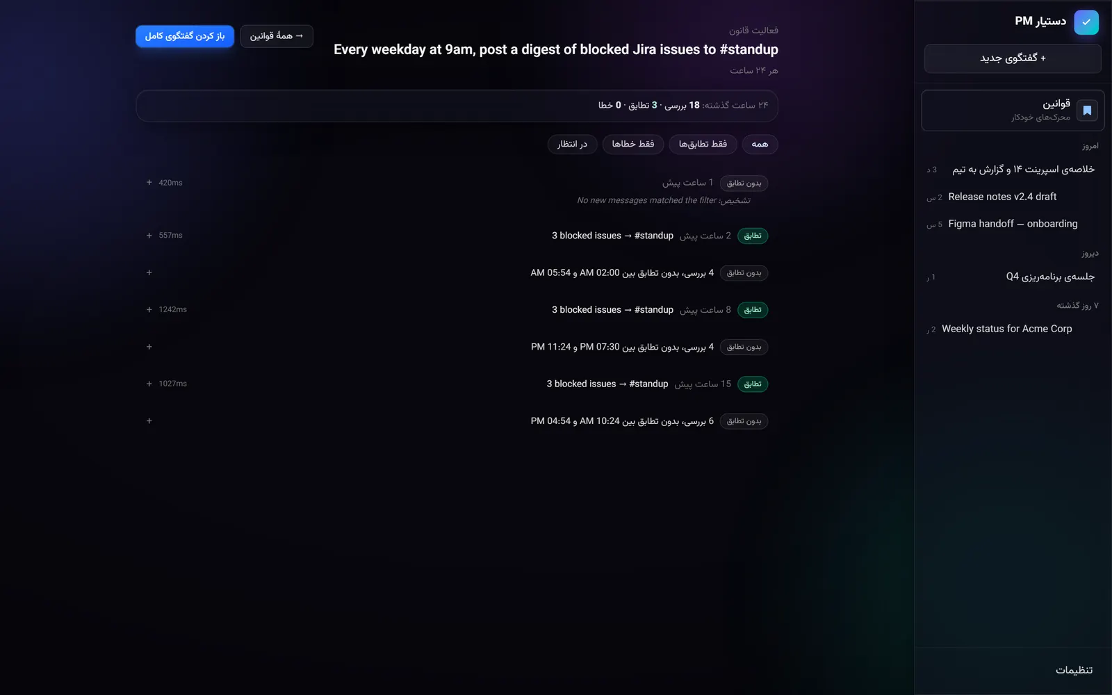 Rule activity timeline