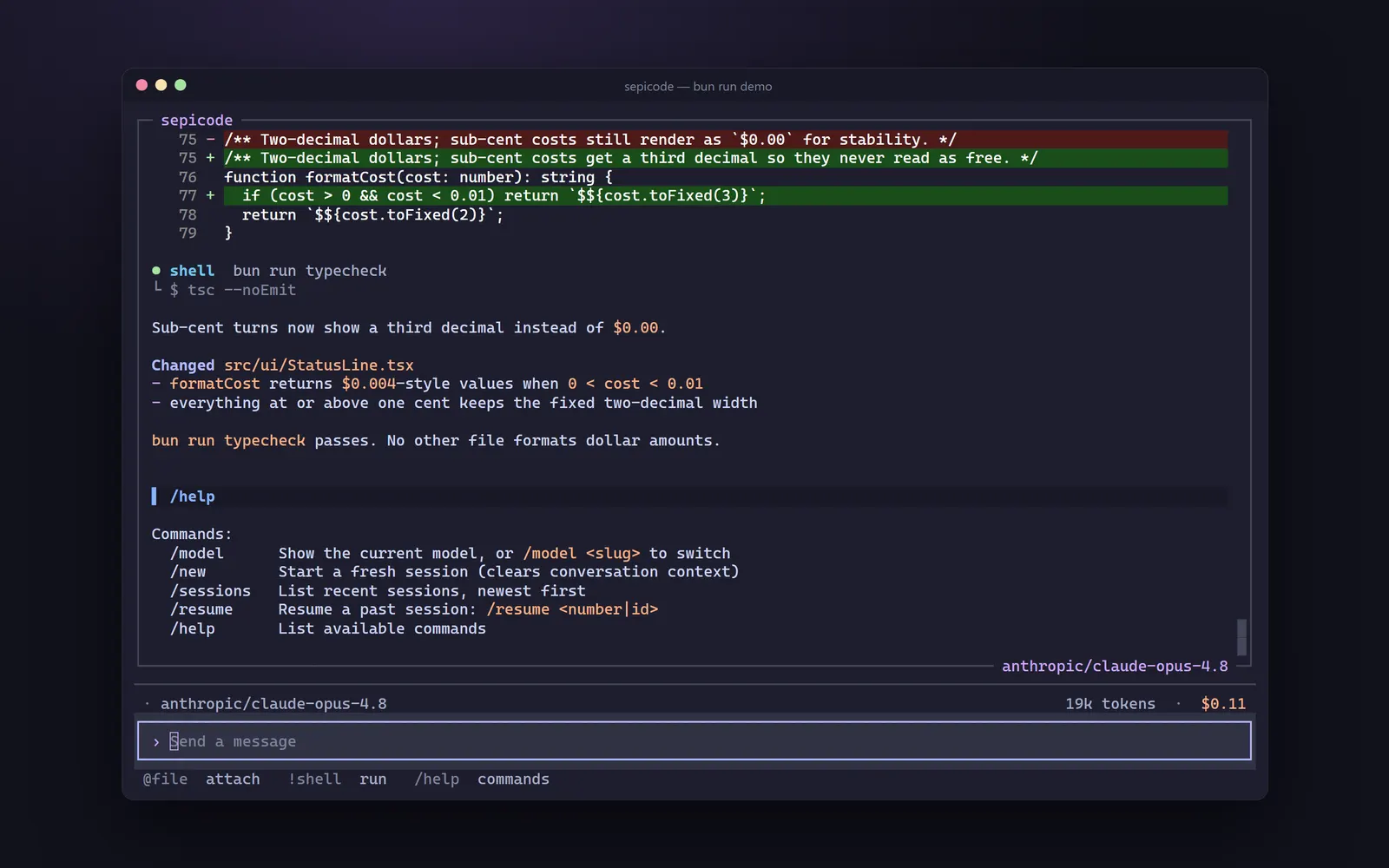 Slash command output