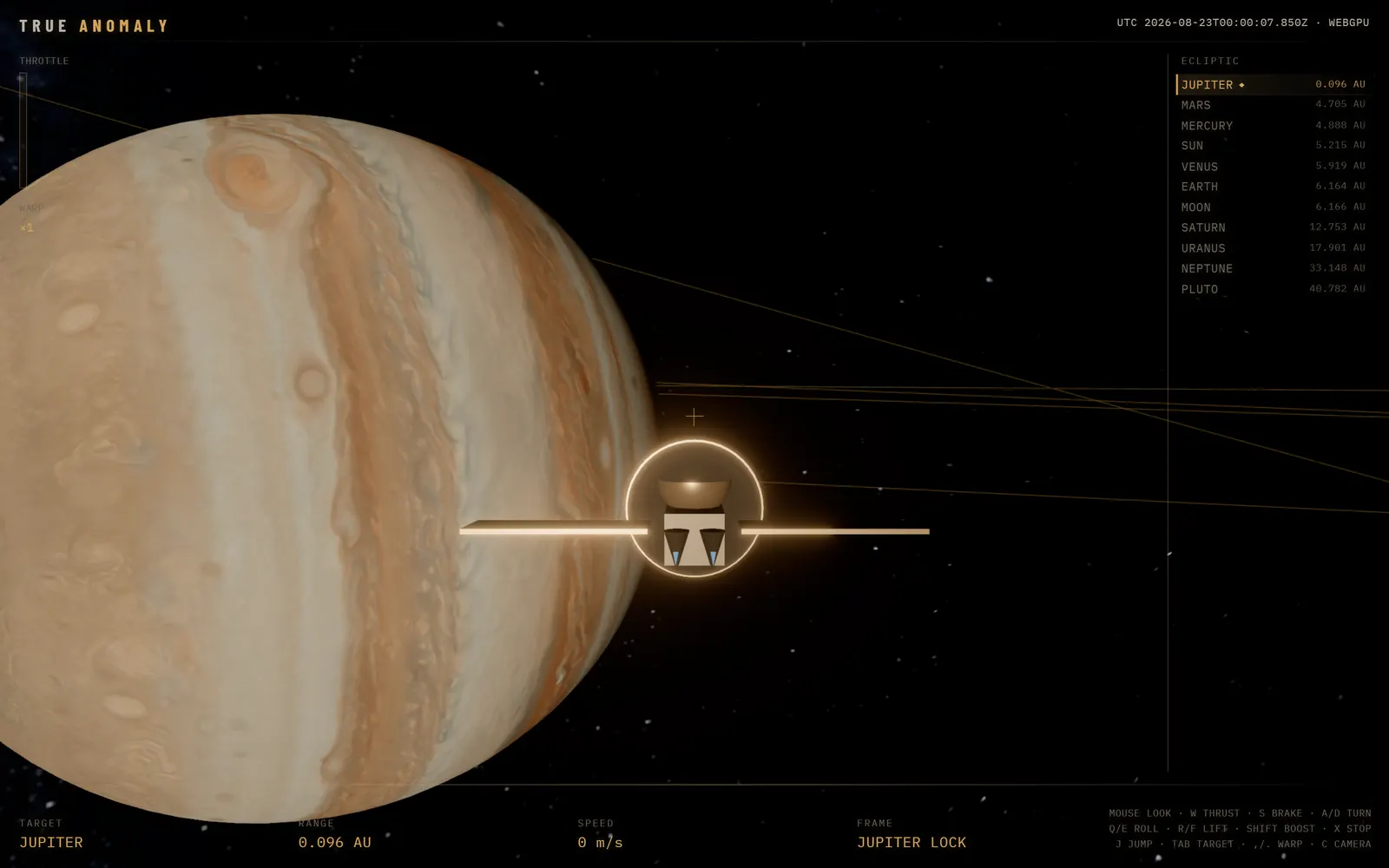 Chase view beside Jupiter, Jupiter-locked frame